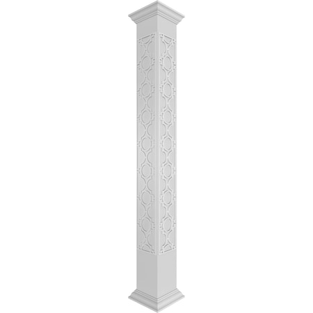 8W X 8'H Craftsman Classic Square Non-Tapered Gypsum Fretwork Column W/ Crown Capital & Crown Base